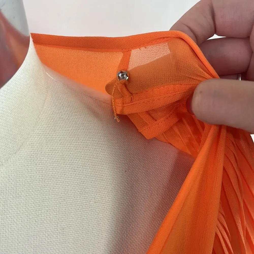 Orange Pleated Mini Dress - Picture 5 of 7